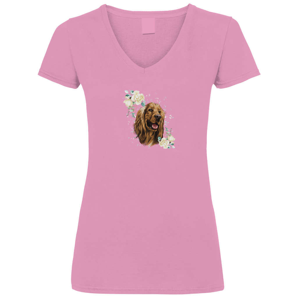 Flower Cocker Spaniel - V-Shirt für Damen