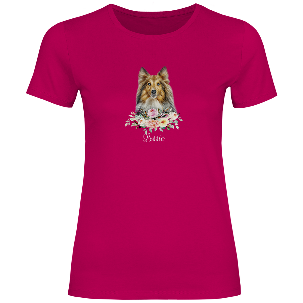 Flower Sheltie - T-Shirt für Damen - Dein Wunschtext