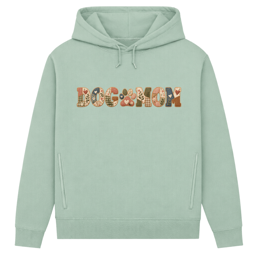 DOG MOM Damen Bio-Hoodie – Liebe auf vier Pfoten im Patchwork-Look
