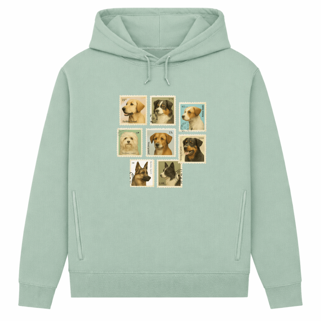 Briefmarken – Hoodie aus Bio-Baumwolle für Damen