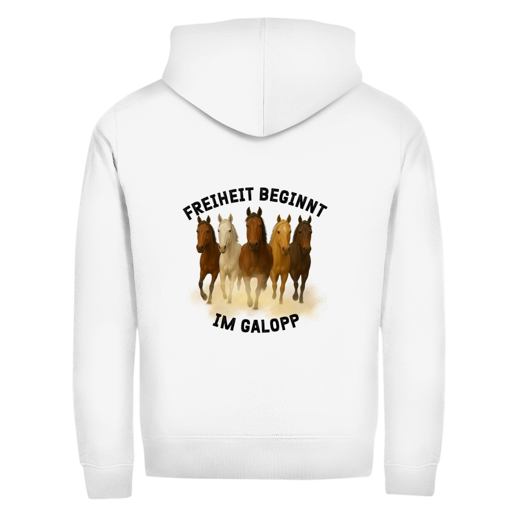Galopp ist Freiheit- Zipper-Hoodie Unisex | Rückendruck