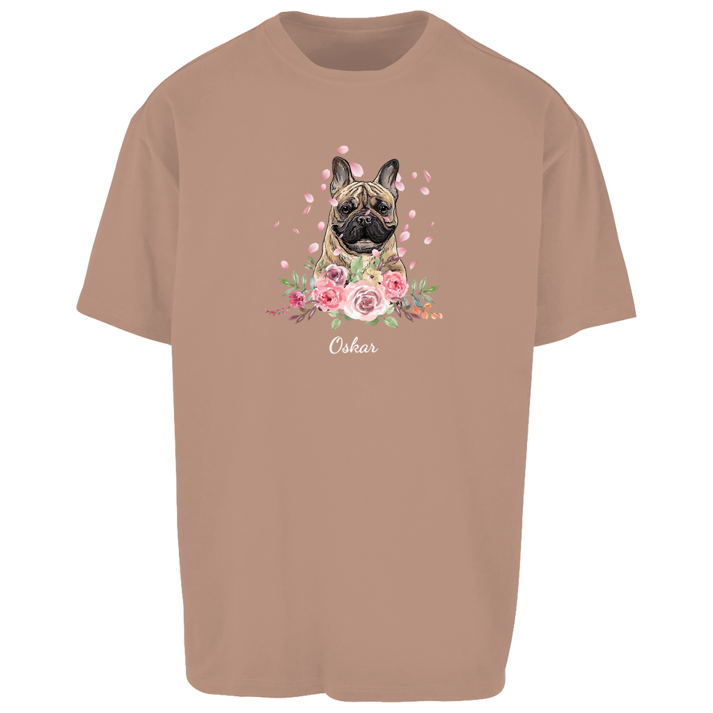 Flower Französische Bulldoge - Oversize T-Shirt Unisex- Dein Wunschtext