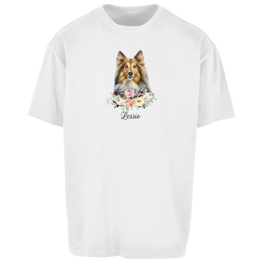 Flower Sheltie - Oversize T-Shirt Unisex - Dein Wunschtext