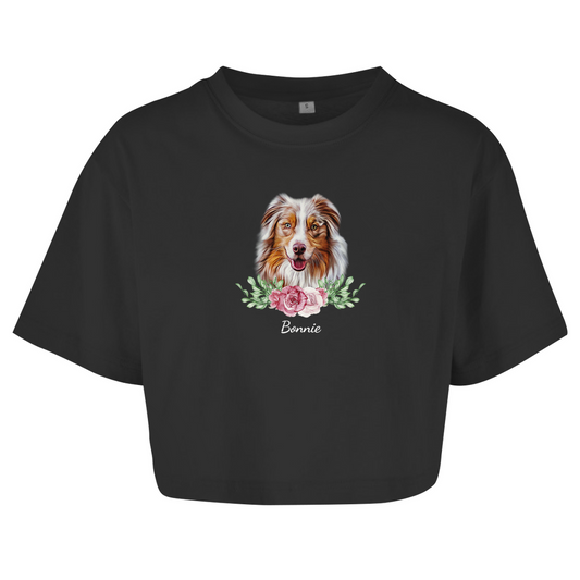 Flower Australian Shepherd - Oversize Crop Top -Dein Wunschtext