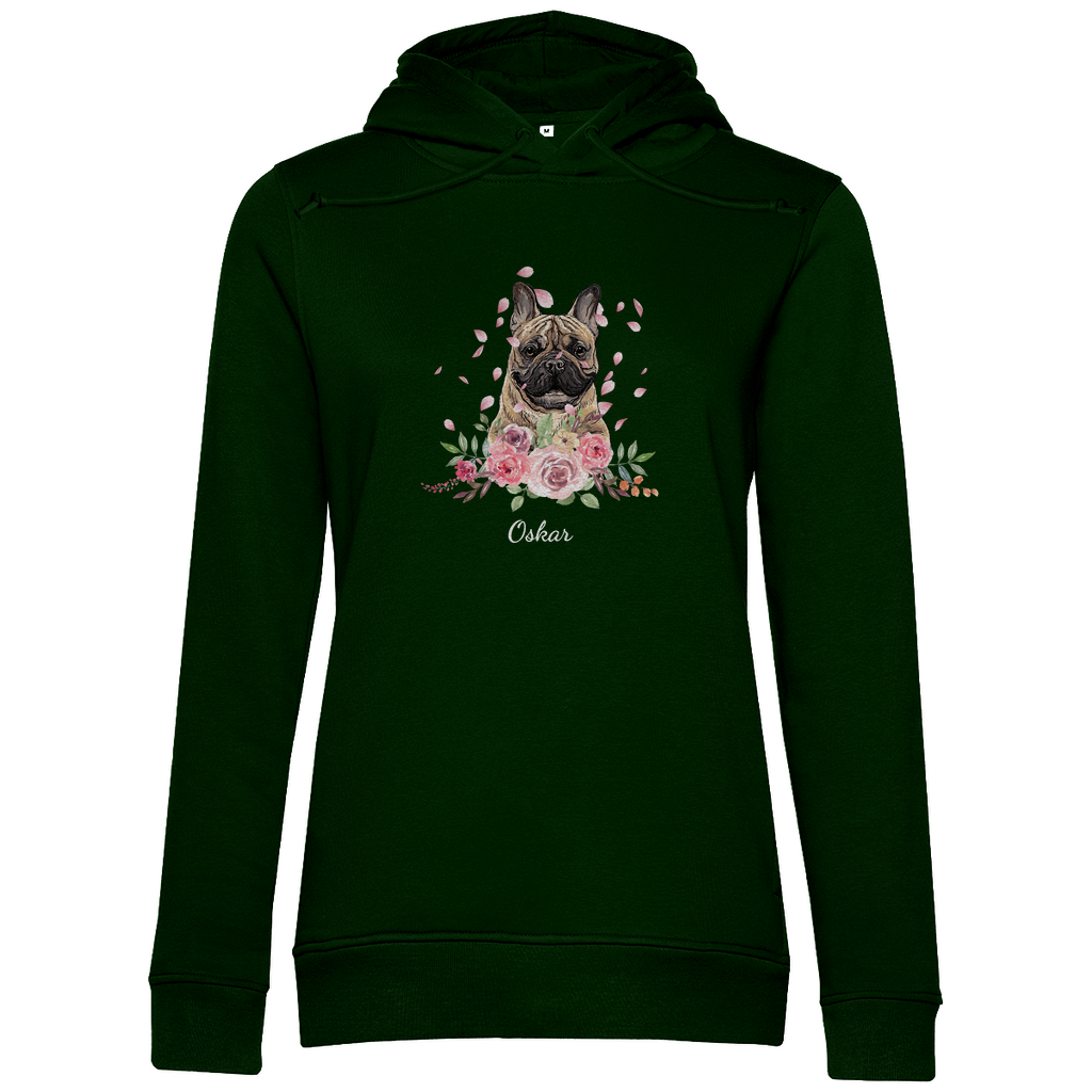 Flower Französische Bulldoge - Bio-Hoodie für Damen-Dein Wunschtext