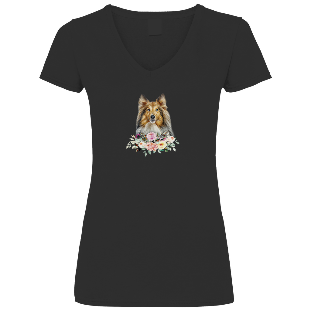 Flower Sheltie - V-Shirt für Damen