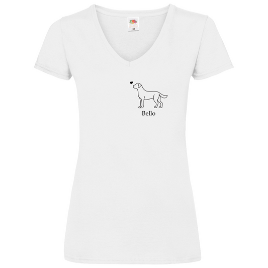 Labrador mit Herz - V-Shirt für Damen - Dein Wunschtext