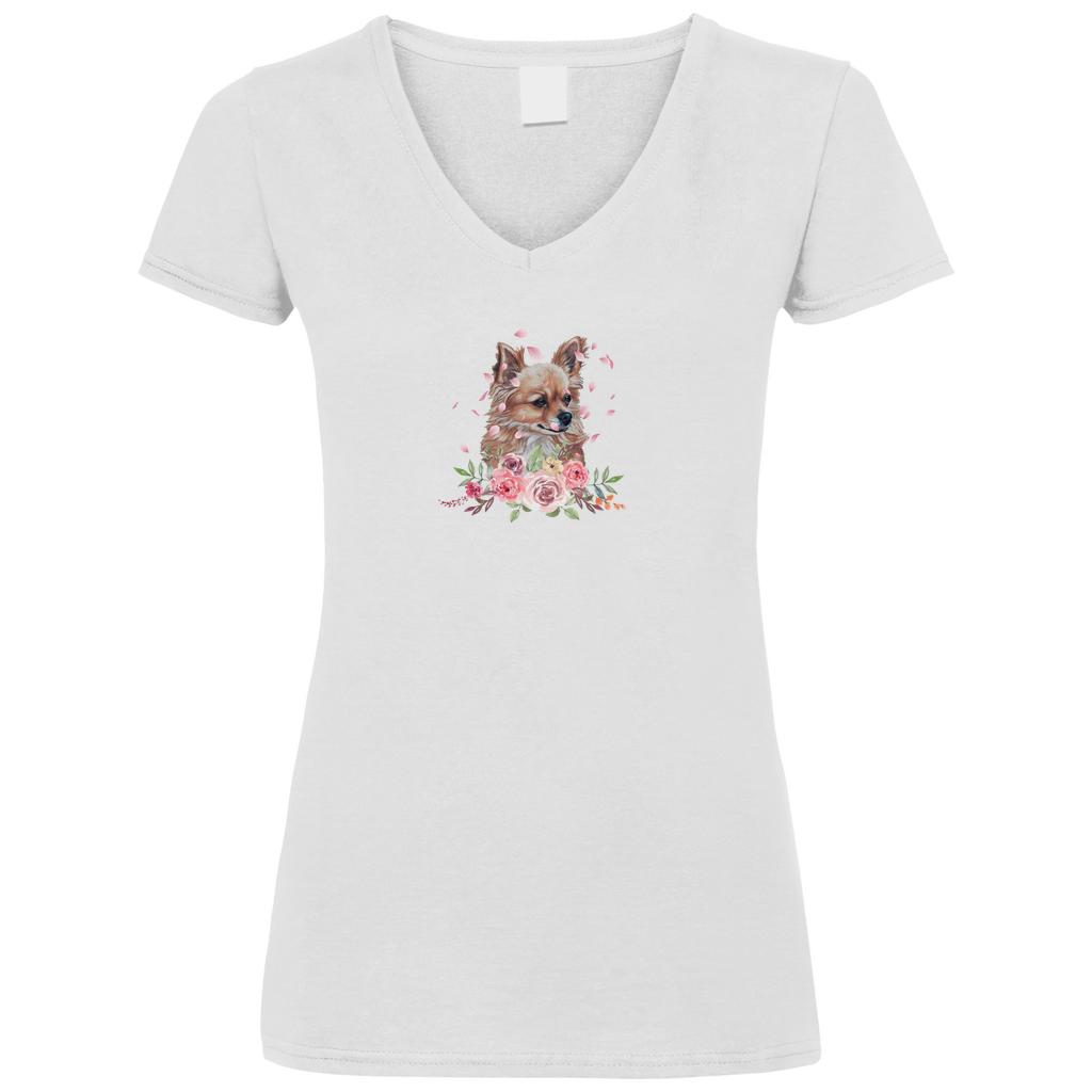 Flower Chihuahua - V-Shirt für Damen