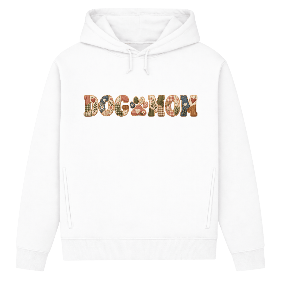 DOG MOM Damen Bio-Hoodie – Liebe auf vier Pfoten im Patchwork-Look