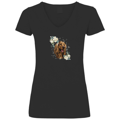 Flower Cocker Spaniel - V-Shirt für Damen