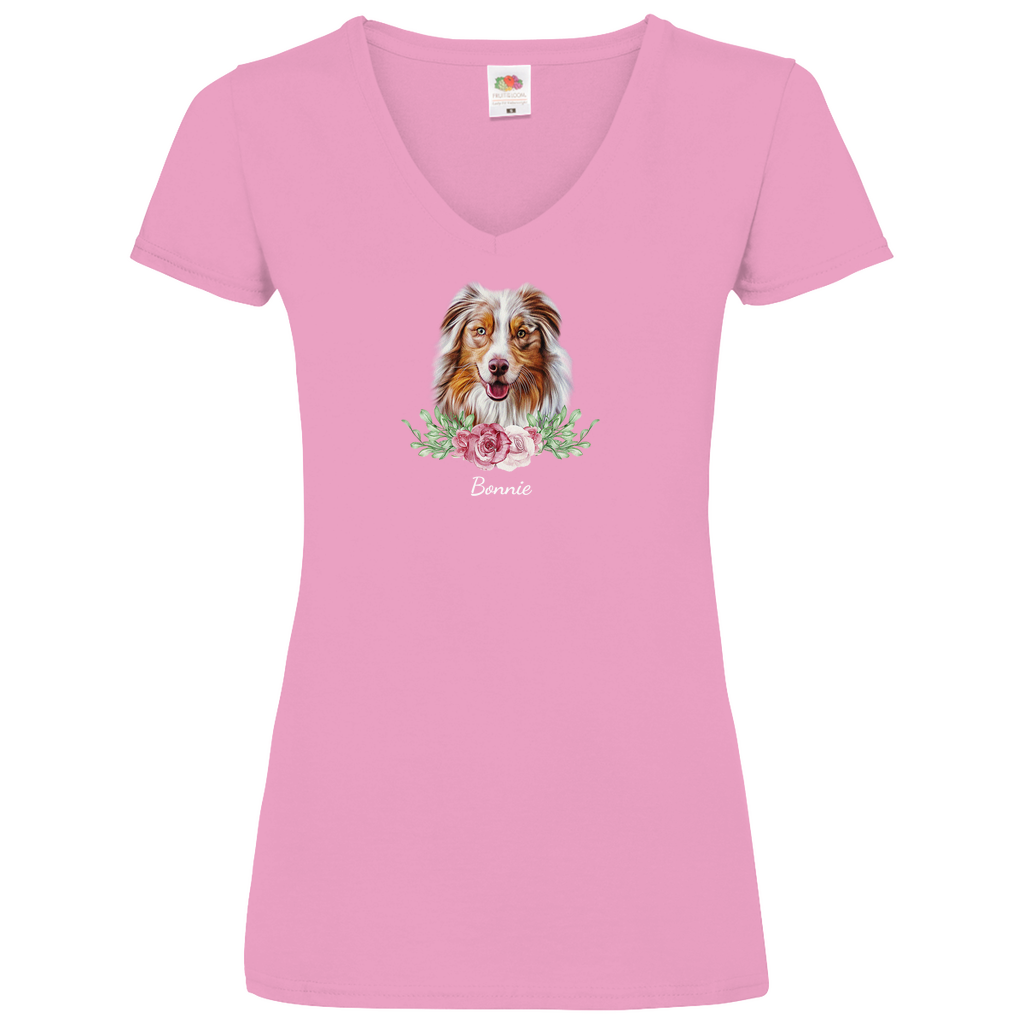 Flower Australian Shepherd - V-Shirt für Damen-Dein Wunschtext