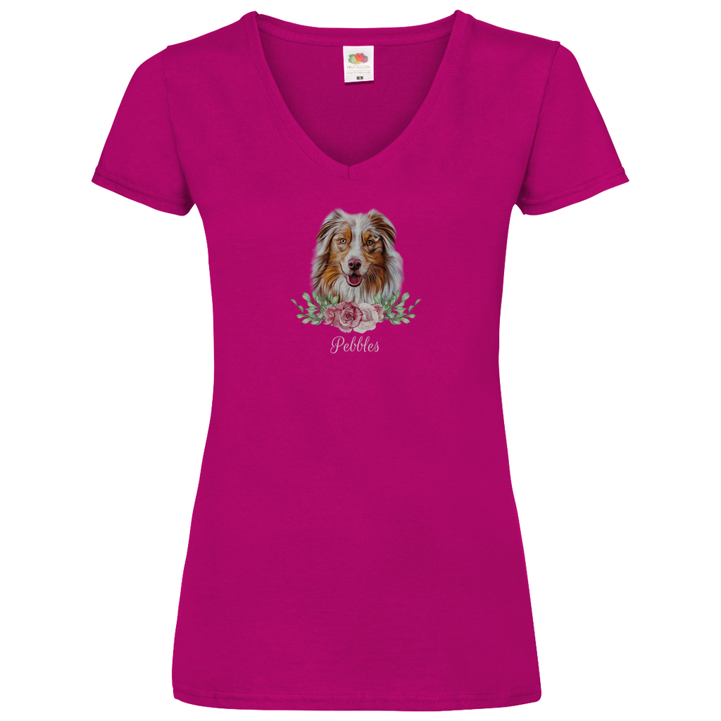 Flower Australian Shepherd- V-Shirt - Dein Wunschtext