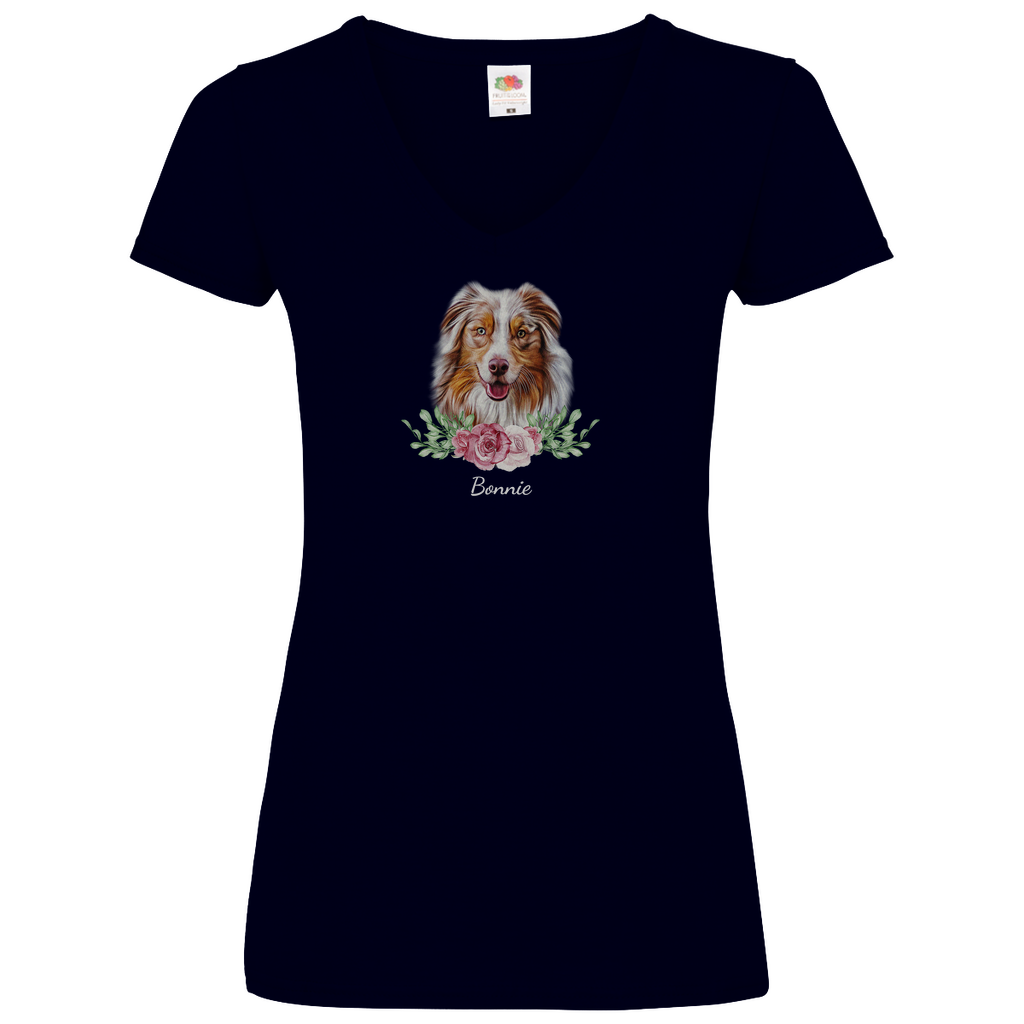 Flower Australian Shepherd - V-Shirt für Damen-Dein Wunschtext