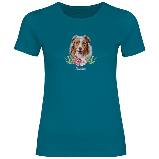 Flower Australian Shepherd - T-Shirt für Damen-Dein Wunschtext