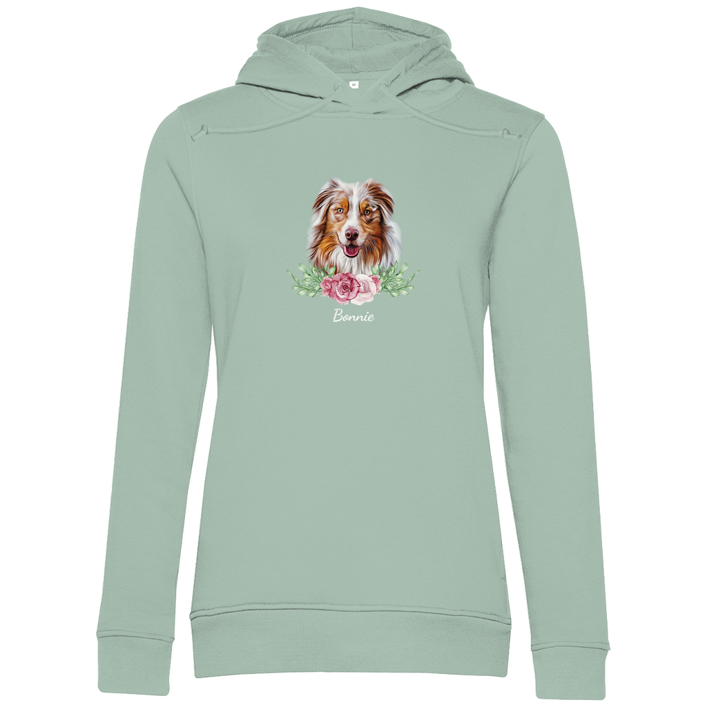 Flower Australian Shepherd- Bio-Hoodie für Damen-Dein Wunschtext