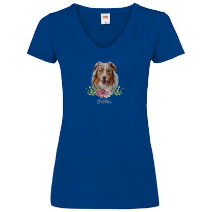 Flower Australian Shepherd- V-Shirt - Dein Wunschtext