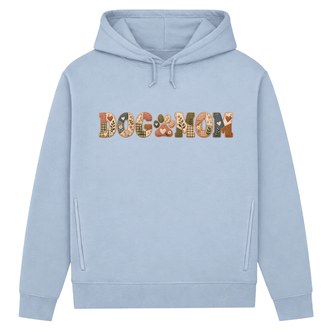 DOG MOM Damen Bio-Hoodie – Liebe auf vier Pfoten im Patchwork-Look