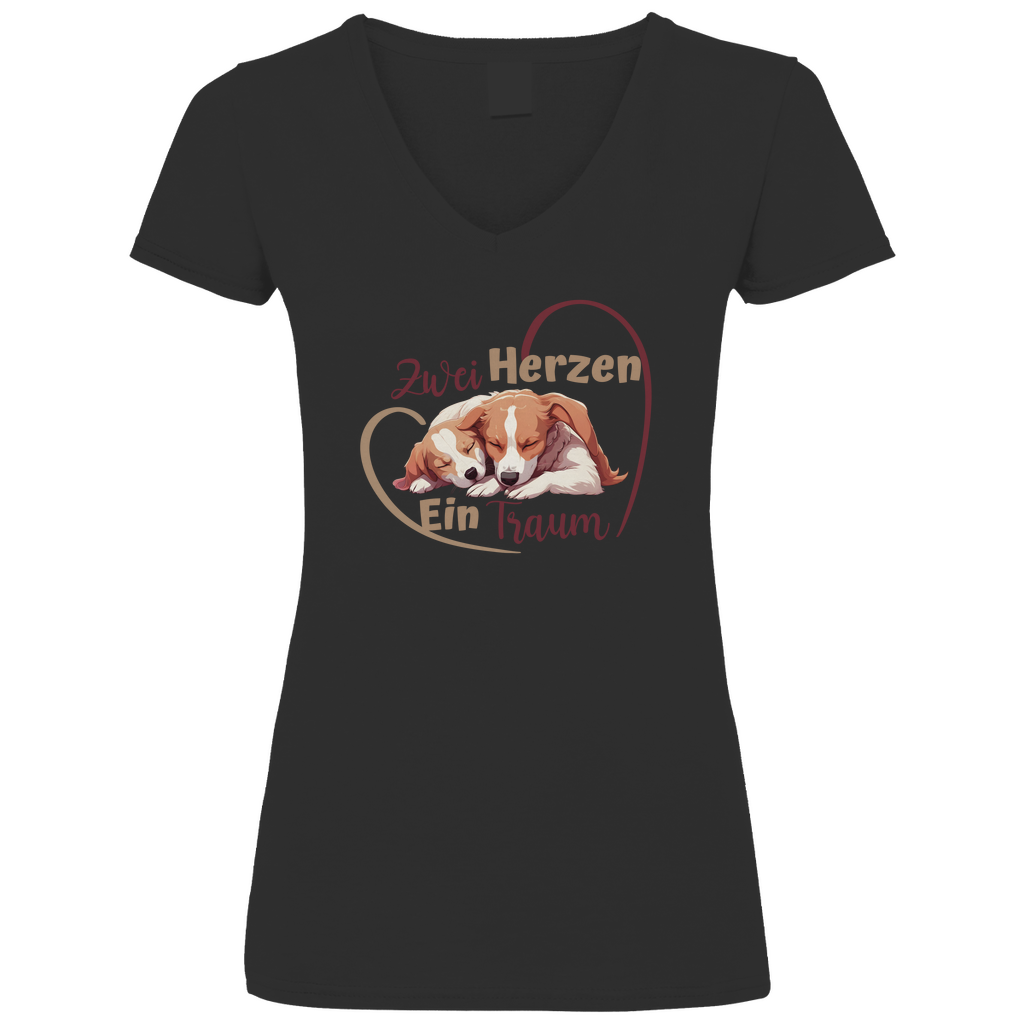 Zwei Herzen - V-Shirt für Damen