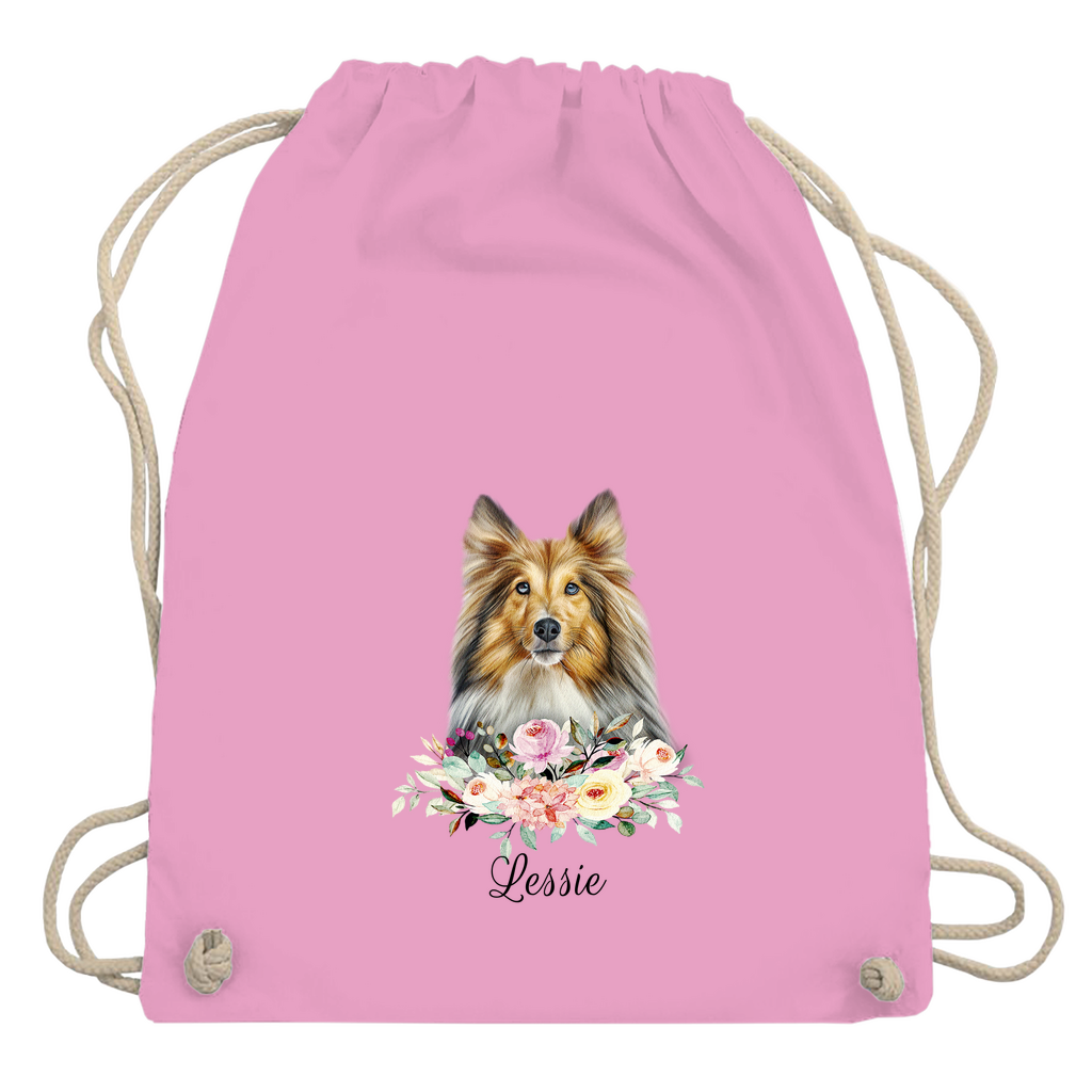 Flower Sheltie - Turnbeutel - Dein Wunschtext