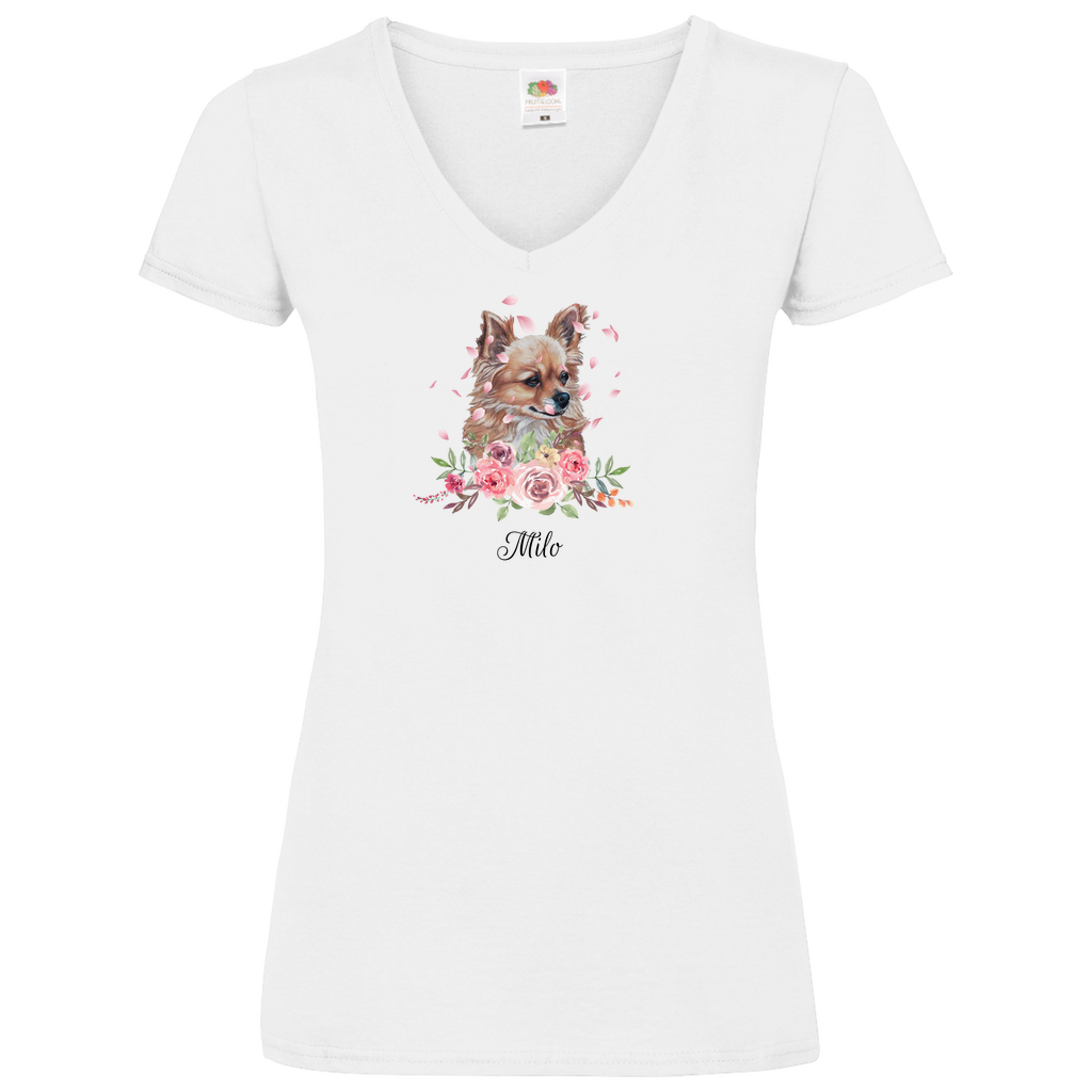 Flower Chihuahua - V-Shirt für Damen - Dein Wunschtext