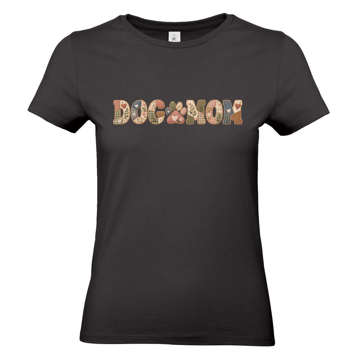 DOG MOM Damen T-Shirt – Liebe auf vier Pfoten im Patchwork-Look