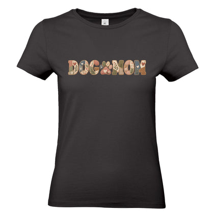 DOG MOM Damen T-Shirt – Liebe auf vier Pfoten im Patchwork-Look