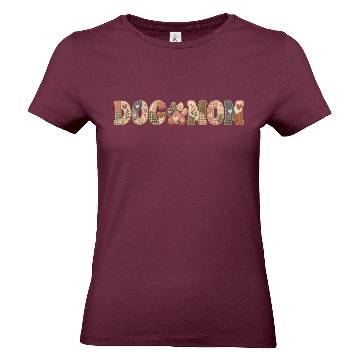 DOG MOM Damen T-Shirt – Liebe auf vier Pfoten im Patchwork-Look