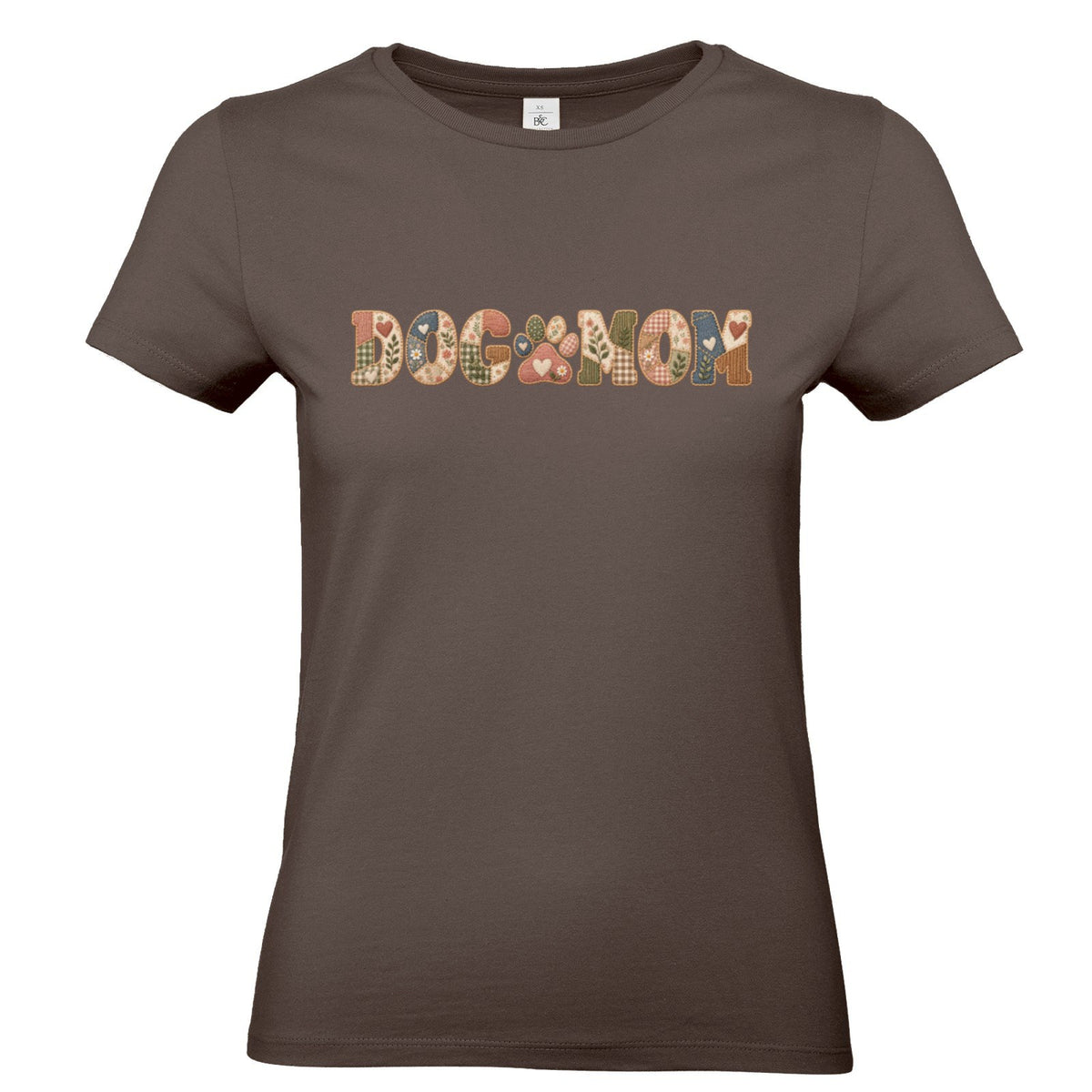 DOG MOM Damen T-Shirt – Liebe auf vier Pfoten im Patchwork-Look
