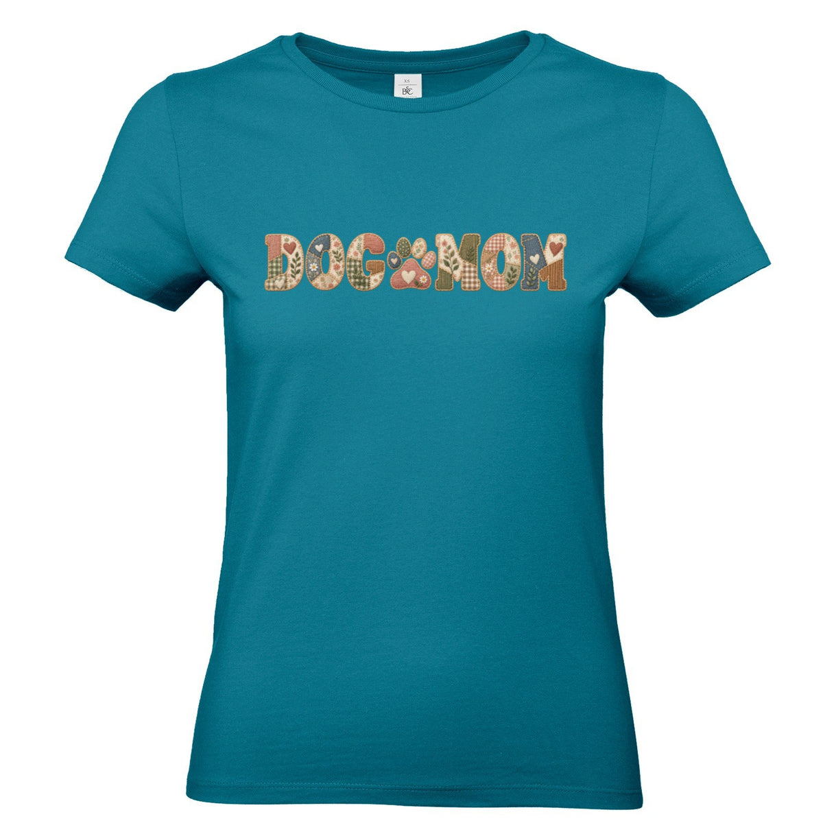 DOG MOM Damen T-Shirt – Liebe auf vier Pfoten im Patchwork-Look