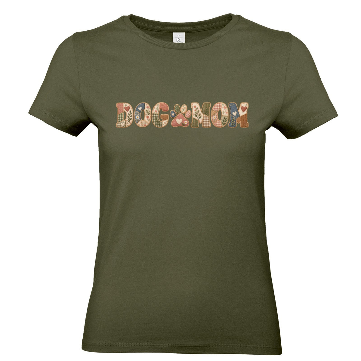 DOG MOM Damen T-Shirt – Liebe auf vier Pfoten im Patchwork-Look
