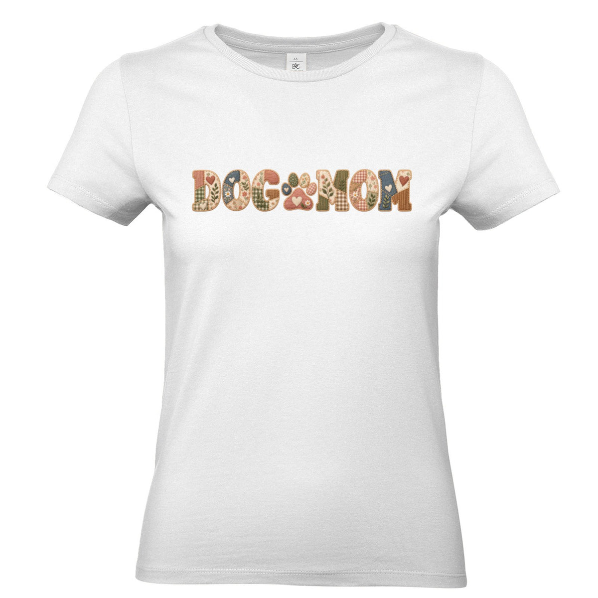 DOG MOM Damen T-Shirt – Liebe auf vier Pfoten im Patchwork-Look
