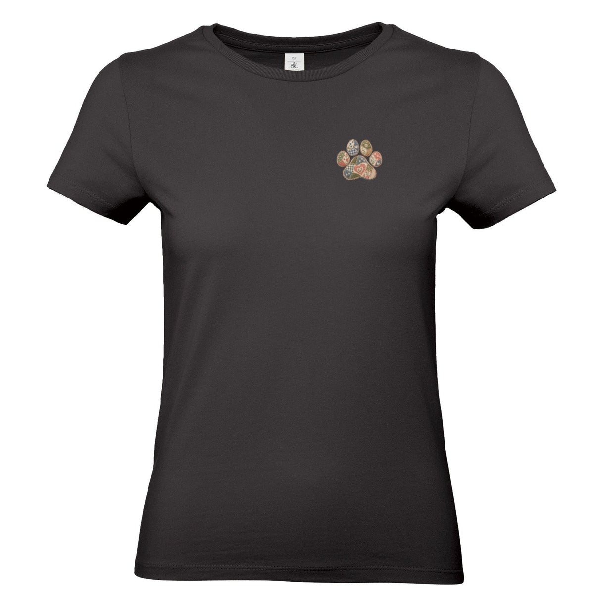 Damen T-Shirt mit kleiner Pfote – Vintage-Patchwork-Look | Hundeliebe