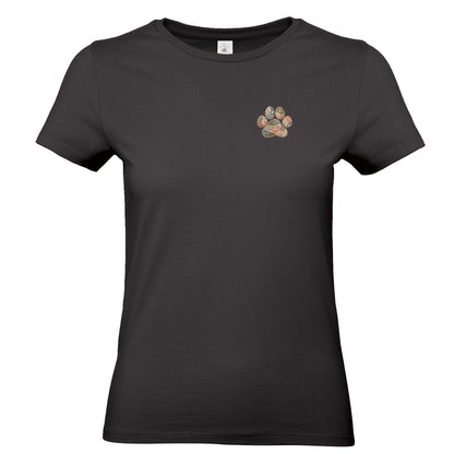 Damen T-Shirt mit kleiner Pfote – Vintage-Patchwork-Look | Hundeliebe