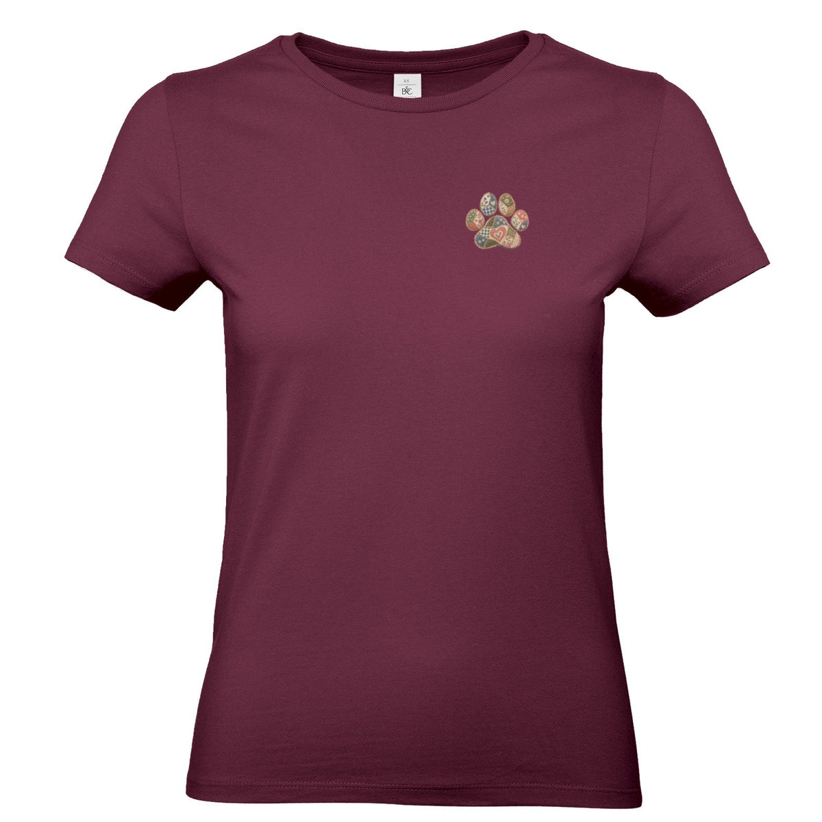 Damen T-Shirt mit kleiner Pfote – Vintage-Patchwork-Look | Hundeliebe