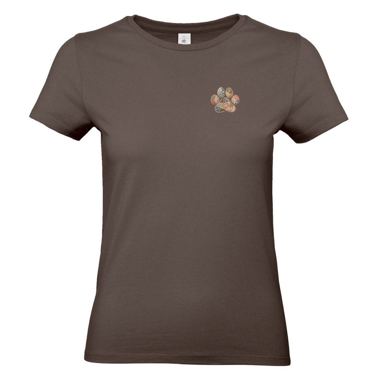 Damen T-Shirt mit kleiner Pfote – Vintage-Patchwork-Look | Hundeliebe