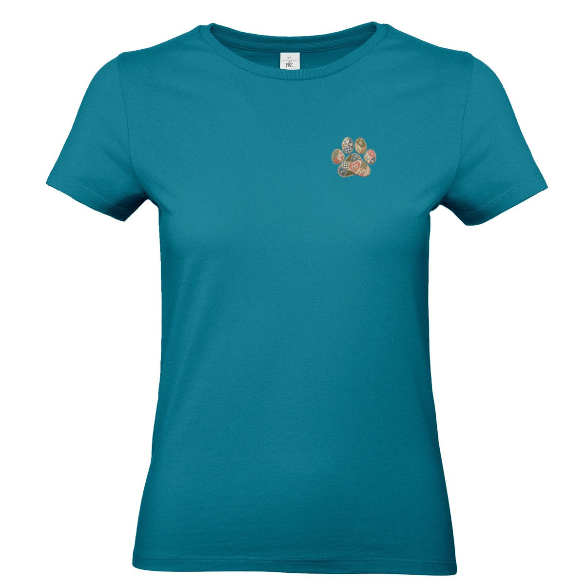 Damen T-Shirt mit kleiner Pfote – Vintage-Patchwork-Look | Hundeliebe