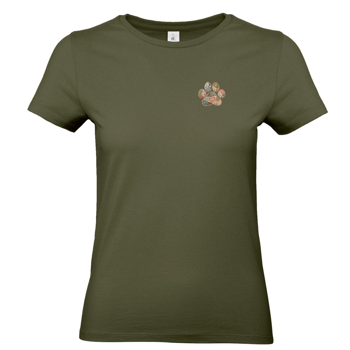 Damen T-Shirt mit kleiner Pfote – Vintage-Patchwork-Look | Hundeliebe
