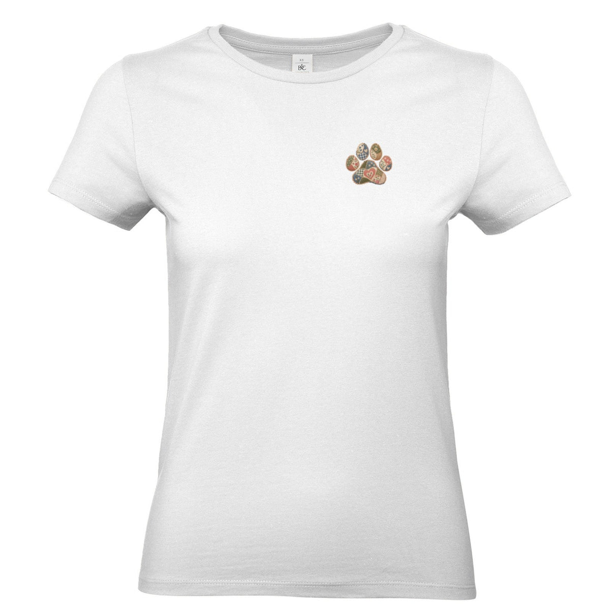 Damen T-Shirt mit kleiner Pfote – Vintage-Patchwork-Look | Hundeliebe