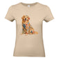 Golden Retriever Damen T-Shirt – Patchwork-Look mit Herz