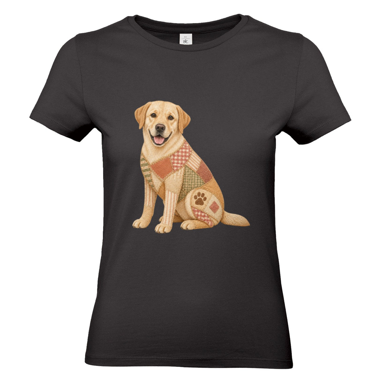 Labrador Damen T-Shirt – Hundeliebe im Vintage-Patchwork-Look mit Herz