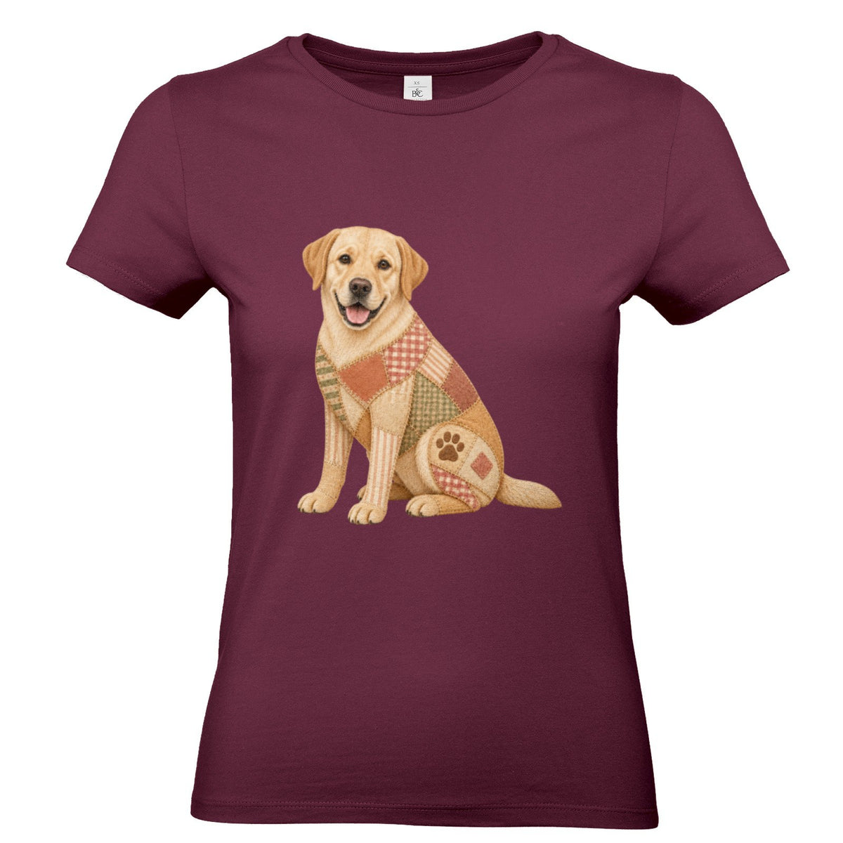 Labrador Damen T-Shirt – Hundeliebe im Vintage-Patchwork-Look mit Herz