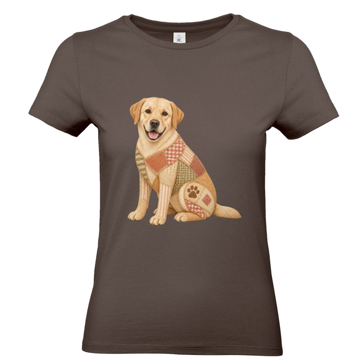 Labrador Damen T-Shirt – Hundeliebe im Vintage-Patchwork-Look mit Herz