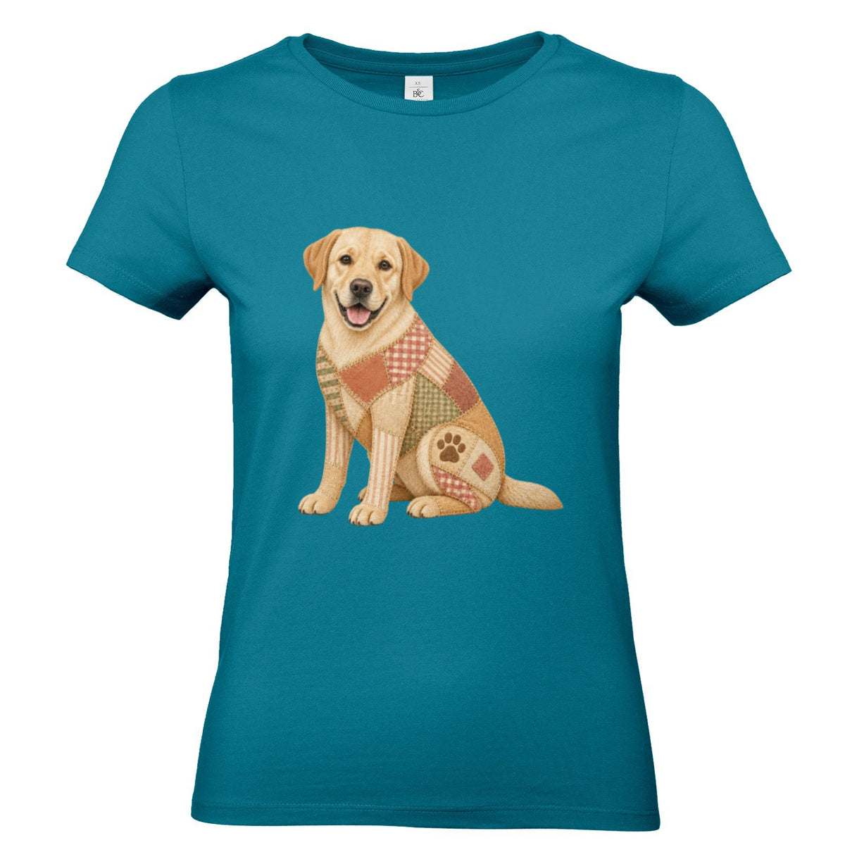 Labrador Damen T-Shirt – Hundeliebe im Vintage-Patchwork-Look mit Herz