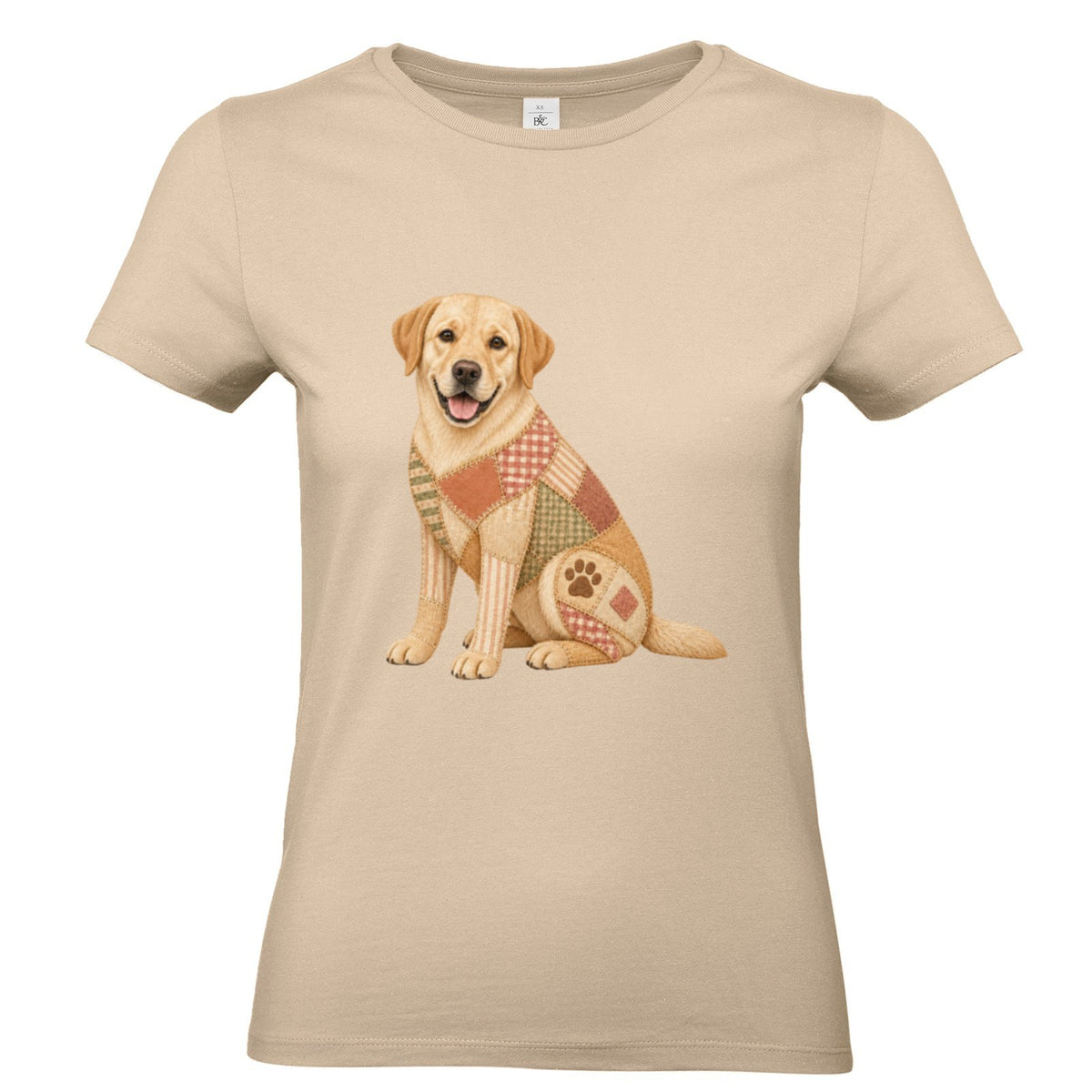 Labrador Damen T-Shirt – Hundeliebe im Vintage-Patchwork-Look mit Herz