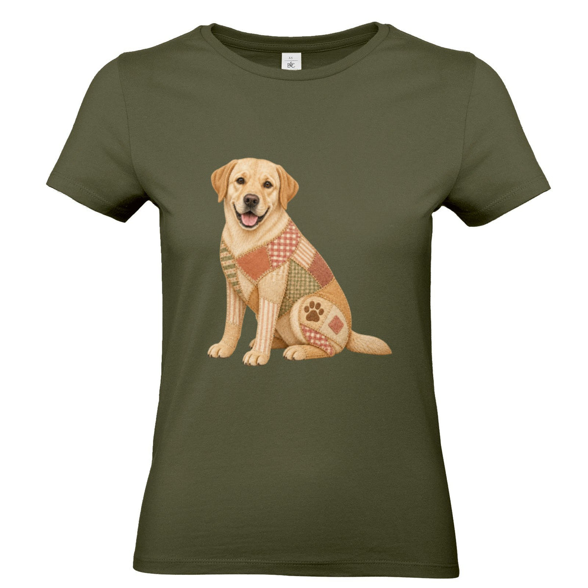Labrador Damen T-Shirt – Hundeliebe im Vintage-Patchwork-Look mit Herz