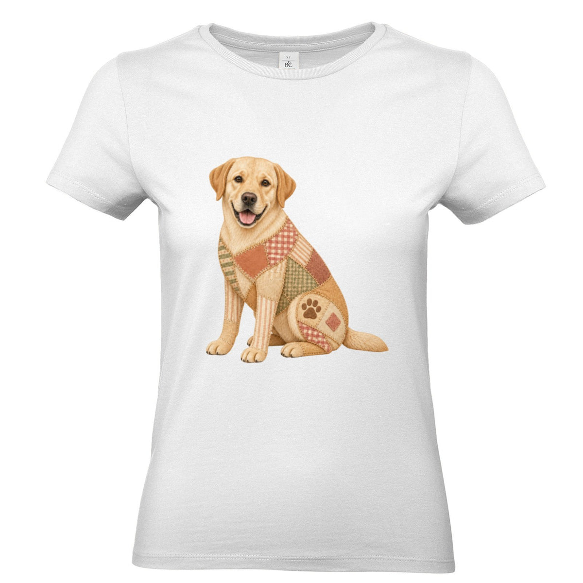 Labrador Damen T-Shirt – Hundeliebe im Vintage-Patchwork-Look mit Herz