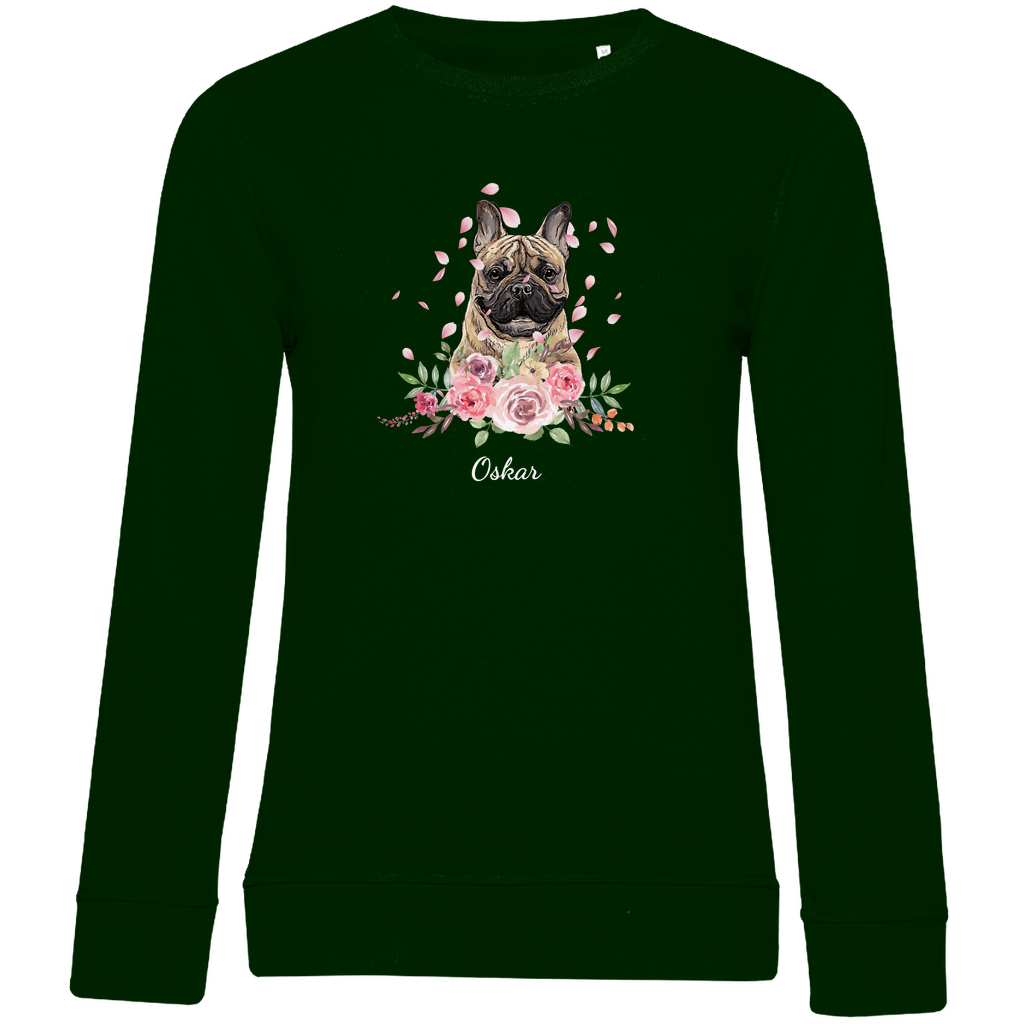 Flower Französische Bulldoge- Bio-Sweatshirt für Damen-Dein Wunschtext