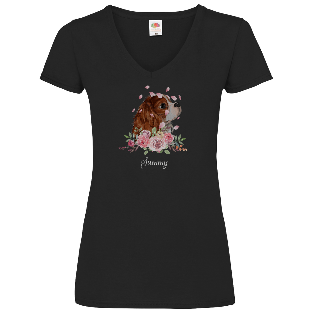 Flower Dog -V-Shirt für Damen - Dein Wunschtext