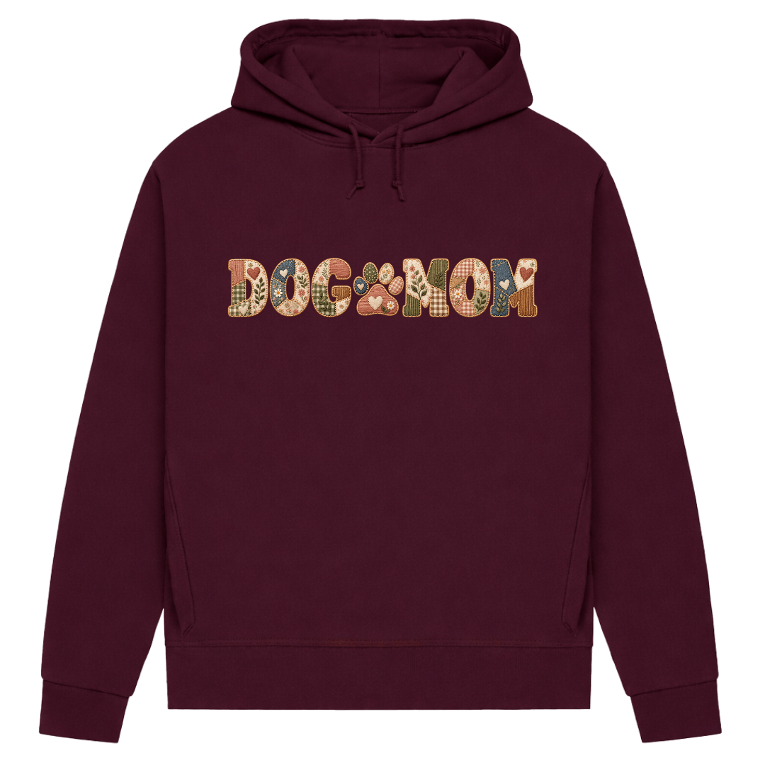 DOG MOM Damen Bio-Hoodie – Liebe auf vier Pfoten im Patchwork-Look