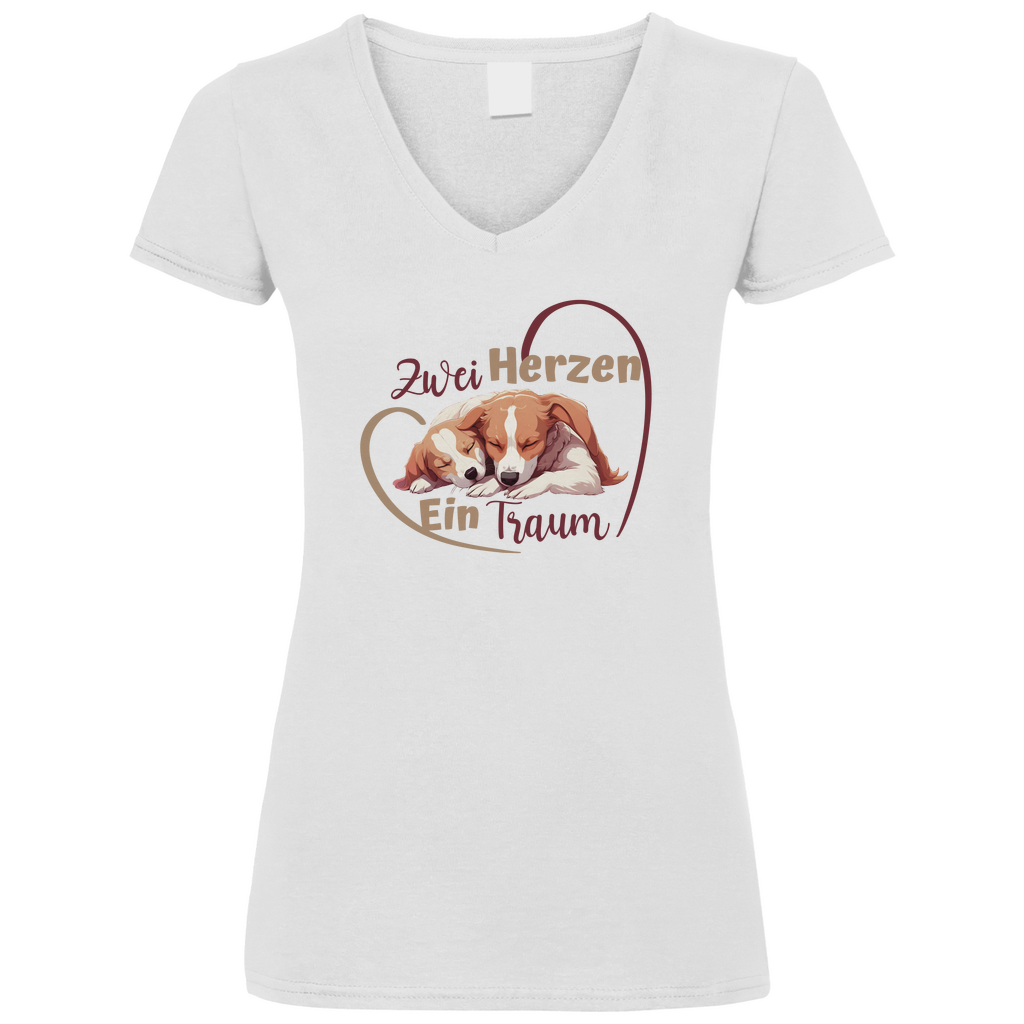 Zwei Herzen - V-Shirt für Damen